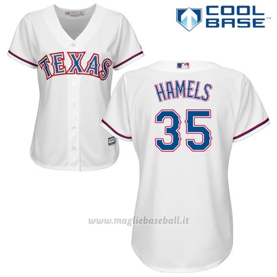 Maglia Baseball Donna Texas Rangers Cole Hamels Bianco Autentico Collezione Cool Base